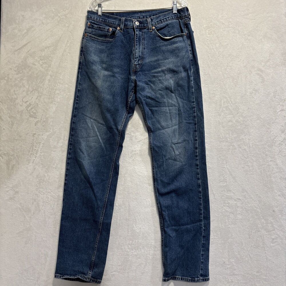 Levis 505 Jeans Mens 34x36 Blue Regular Straight Denim Pants Medium Wash Cotton